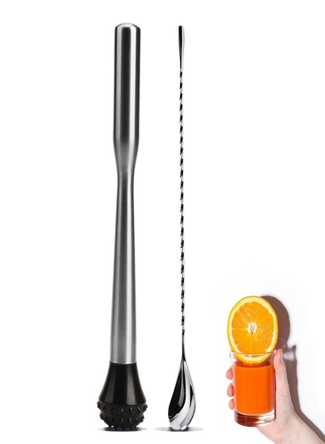 LEGERM Muddler for Cocktails Stainless Steel, Muddlers Pestle with Stirring Spoon, Bartender Cocktail Shaker Bar Tool Set - Bar Spoon and Muddler - Image 1